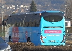 L'Iveco Bus Magelys €6 des Cars Berthelet Lyon-Est (Genas) est vu à Domancy (Haute-Savoie) sur la ligne OUIBUS Lyon Perrache - Chamonix (18/02/17). Photo : citelis.